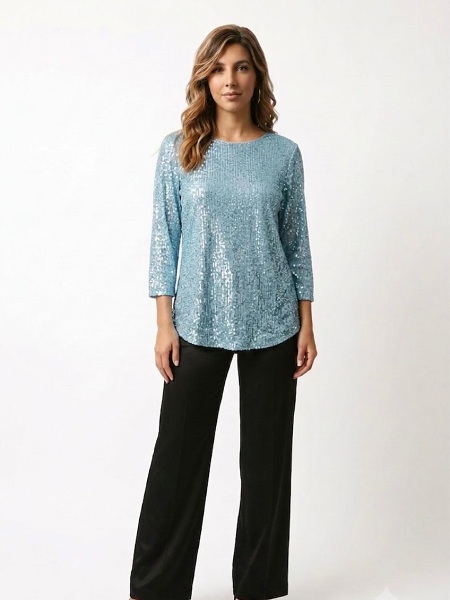 Pailletten Oberteil  hellblau  mit Glitzereffekt Habella 54024
